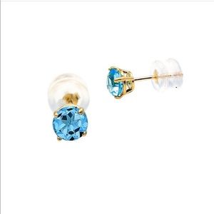 10K Gold & Blue Topaz Gemstone Stud Earrings